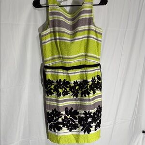 Taylor Striped Floral Women's Dress - Lime and Black Size 6
